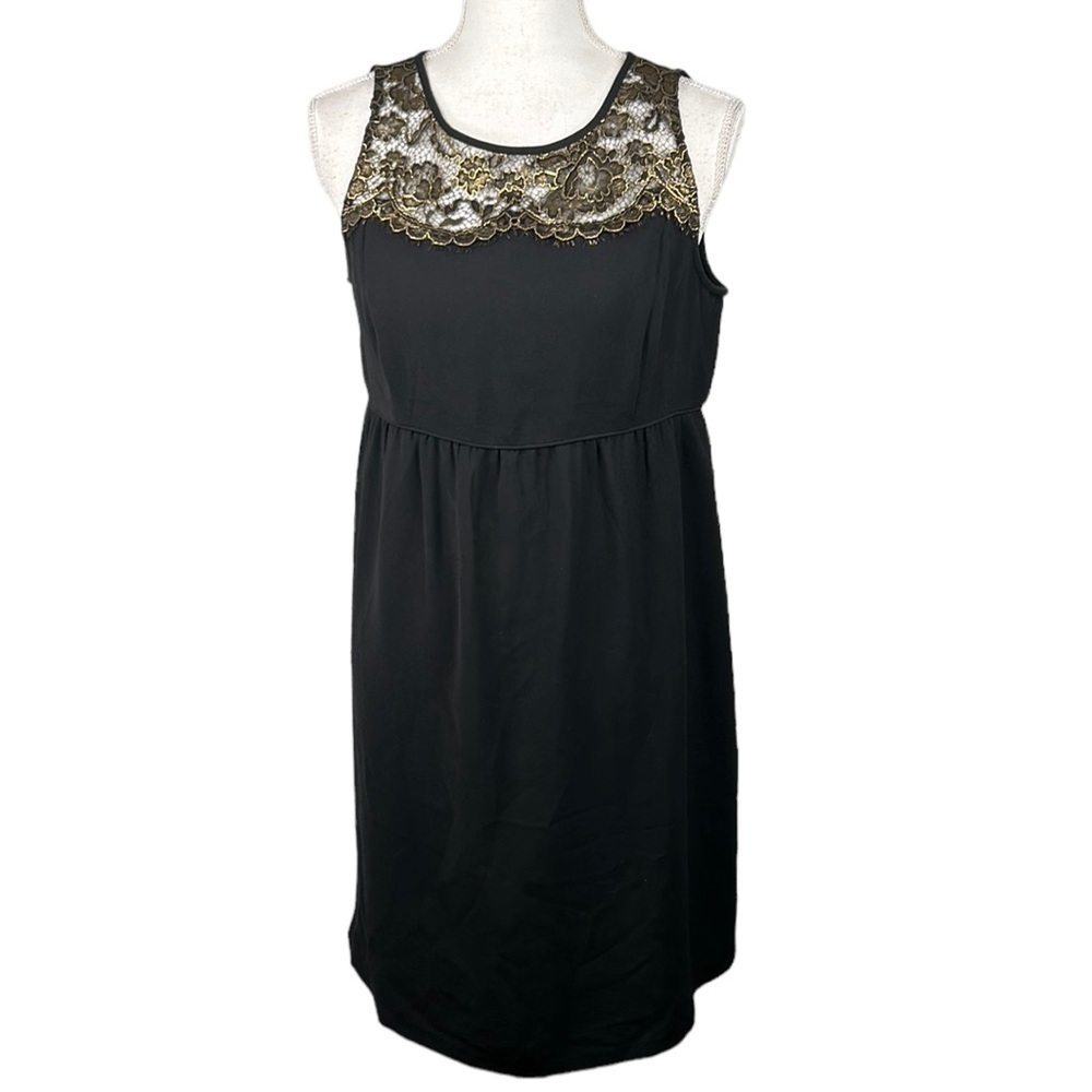 LOFT Ann Taylor Black & Gold‎ Lace Sleeveless Midi Dress Size 6